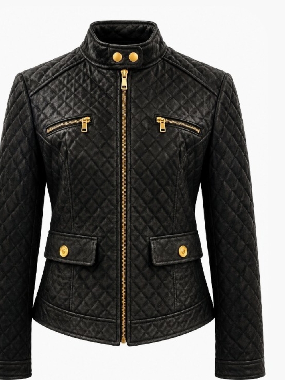 Vintage in SUEDE Quilted Black Leather Moto Biker Jacket - Gold Hardware